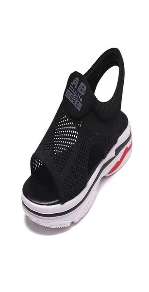 

dress shoes hollow women sports sandals platform wedges heels knit woman fish mouth thick bottoms summer ladies rome shoesdress8899954, Black