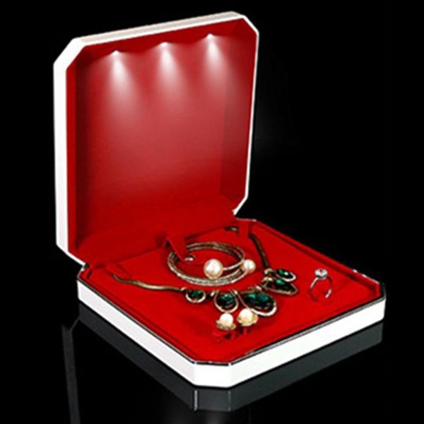 

boxes large led light jewellery set box plastic pearl earring necklace jewelry gift storage case with lacquer finish customize, Black;white
