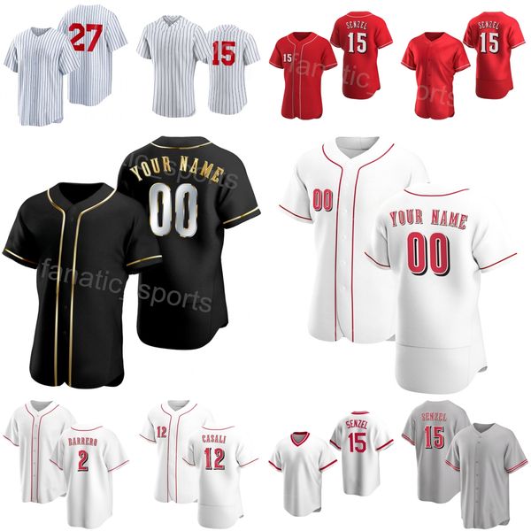

custom baseball 2 jose barrero jersey 28 kevin newman 17 stuart fairchild 15 nick senzel 12 curt casali 27 jake fraley 44 aristides aquino p, Blue;black