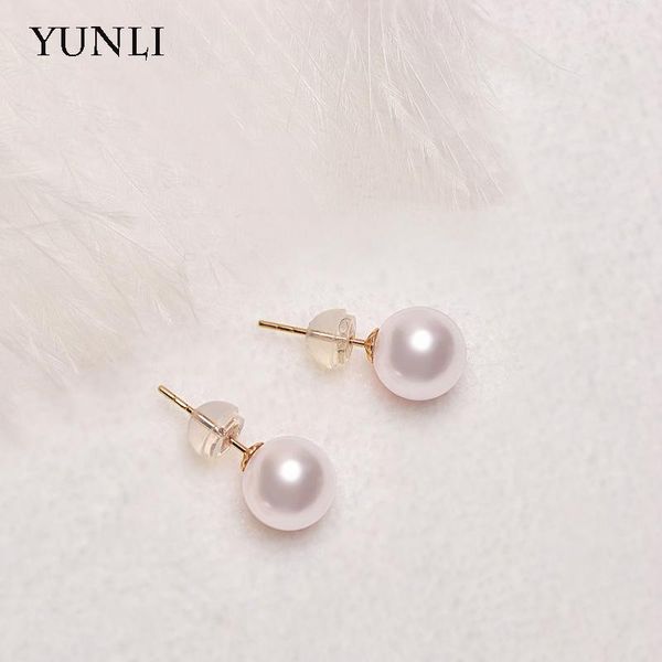 

stud yunli real 18k gold natural freshwater pearl stud earrings pure au750 gold earring pins for women fine jewelry gift ea015, Golden;silver