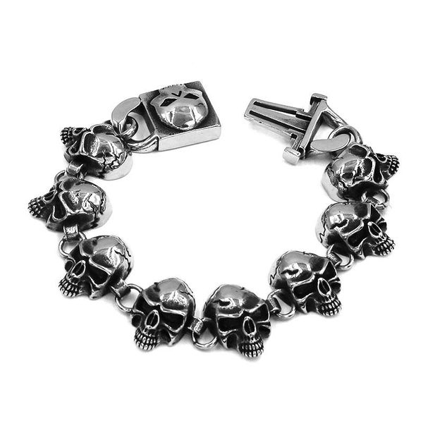 

bangle vintage skull bracelet stainless steel jewelry personality punk gothic skull biker men boys bracelet sjb0379, Black