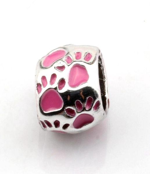 

50pcs lots pink enamel footprint big hole spacer beads for jewelry making bracelet necklace diy accessories 8x10mm4579812, Bronze;silver