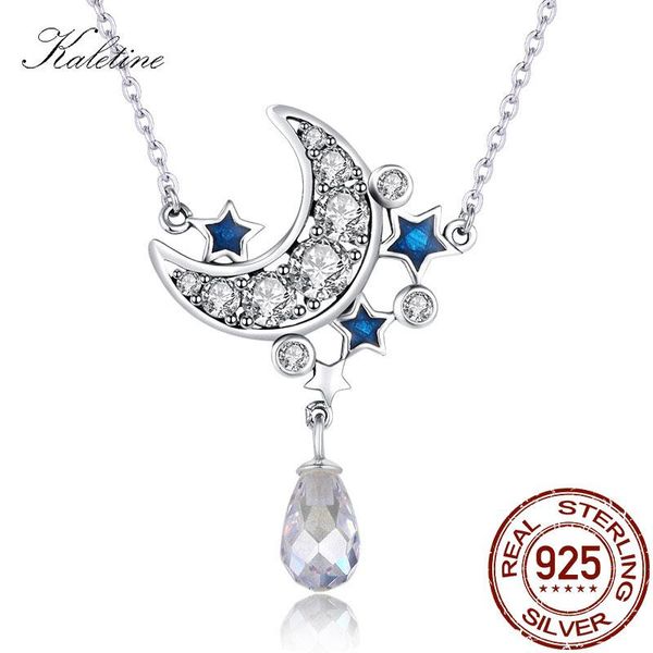 

necklaces kaletine moon star 925 sterling silver pendant necklaces blue clear cubic zirconia crystal charm neckalce for women 2018 kltn039