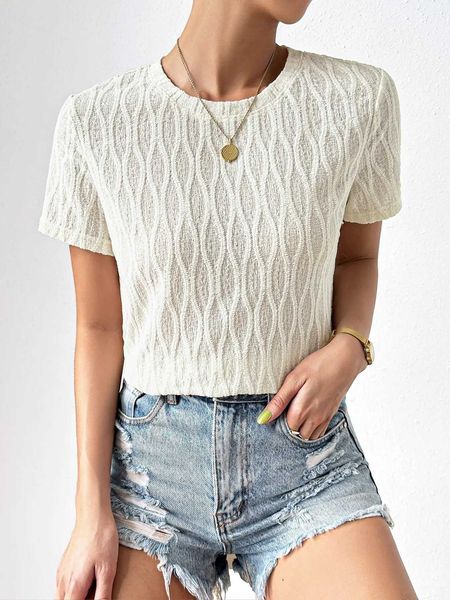 

summer new solid short sleeve hollow out casual t-shirt shirt, White