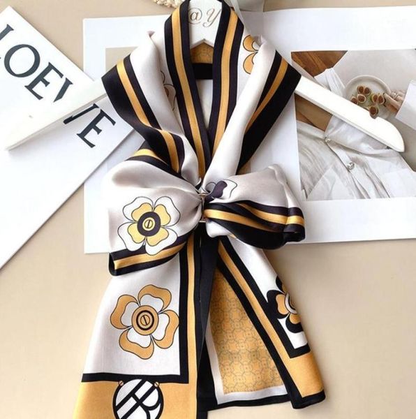 

scarves narrow long 100 silk scarf wraps women039s elegant floral necktie neckerchief head hair hat 15015cm5880028, Blue;gray