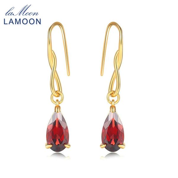 

knot lamoon drop earring for women water drop 100% natural red garnet 925 sterling silver gold color jewelry ei078