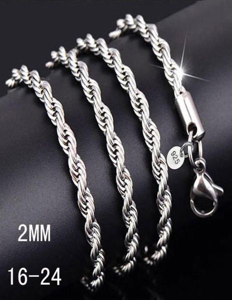 

1630inches 2mm 925 sterling silver ed rope chain necklace for womenmen fashion diy jewelry in bulk1234091