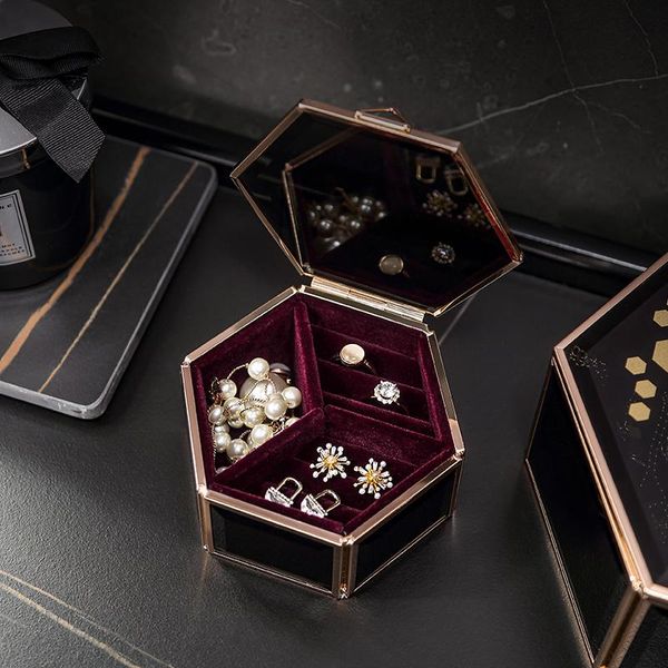 

boxes casegrace glass mini jewelry storage box organizer for earrings ring jewelry packing display gift case portable jewellery boxes, Black;white