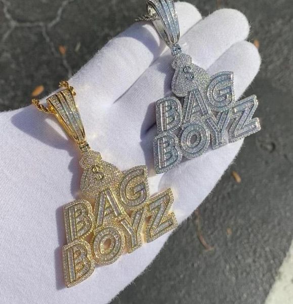 

new cz letters bag boyz pendant necklace iced out bling 5a cubic zircon dollar symbol money charm fashion hip hop men jewelry4467554, Silver