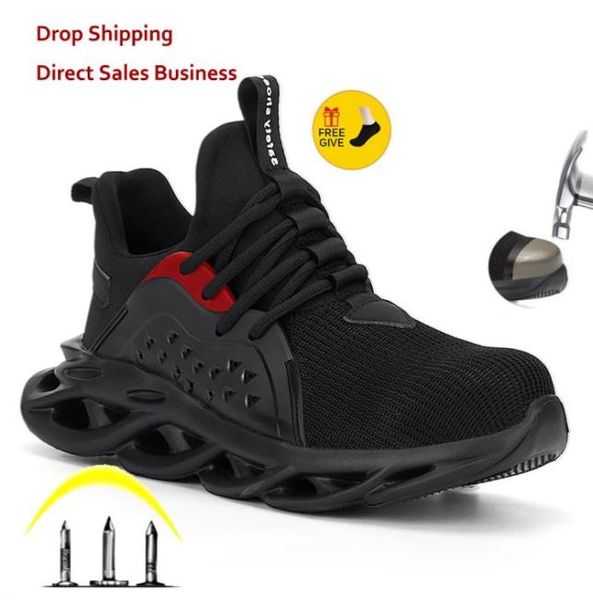 

drop lightweigh steel toe cap men safety shoes work sneakers women boots plus size 3648 breathable outdoor xpuhgm brand 2204116514363, Black;brown