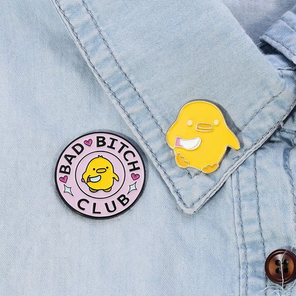 

yellow duck knife brooch cute anime movies games hard enamel pins collect metal cartoon brooch backpack hat bag collar lapel badges, Blue