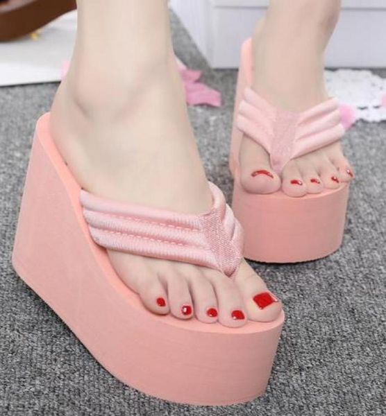 

summer women wedges slippers ultra high heels slippers platform wedges heel sandals casual leisure bohemian beach sandals size 359309429, Black