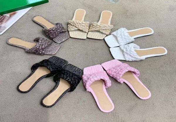 

2021 square woven slippers open toe sheepskin fashion party shoes summer women039s sandals size 3542 with box4706629, Black