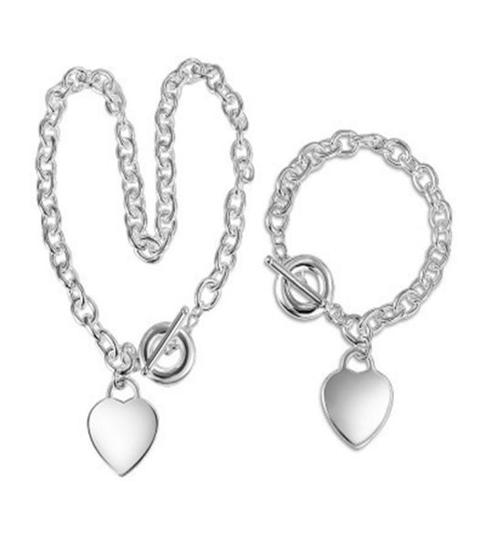 

christmas gift love necklacebracelet set wedding statement jewelry heart pendant necklaces bangle sets 2 in 1 5 r22295414, Silver