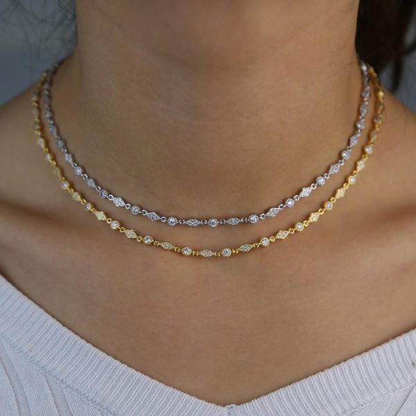 

necklaces gold silver color delicate cz necklace silver gold color wedding engagement bridal gift tennis cz station chain chocker jewelry