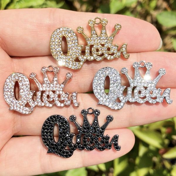

other 5 pcs black queen charms metal letter pendant cubic zircon pave for woman bracelet necklace bangle handcraft jewelry accessories