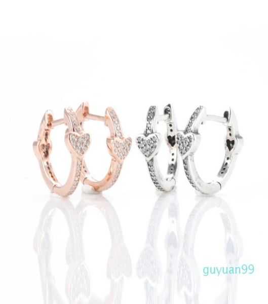 

authentic 925 sterling silver heart stud earring original box for pandora alluring hearts hoop earrings8532943, Golden;silver