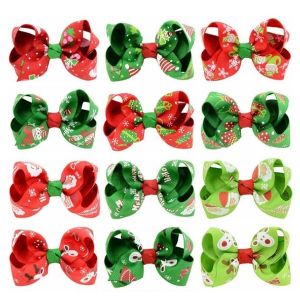 

christmas bows hair clips girls grosgrain ribbon bowknot hair pin xmas barrettes headwear hair accessories 12 designs optional dw45192674, Slivery;white