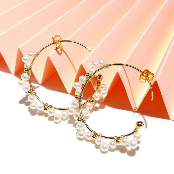

huggie lii ji natural freshwater pearl 925 sterling silver gold plated hoop earrings, Golden;silver