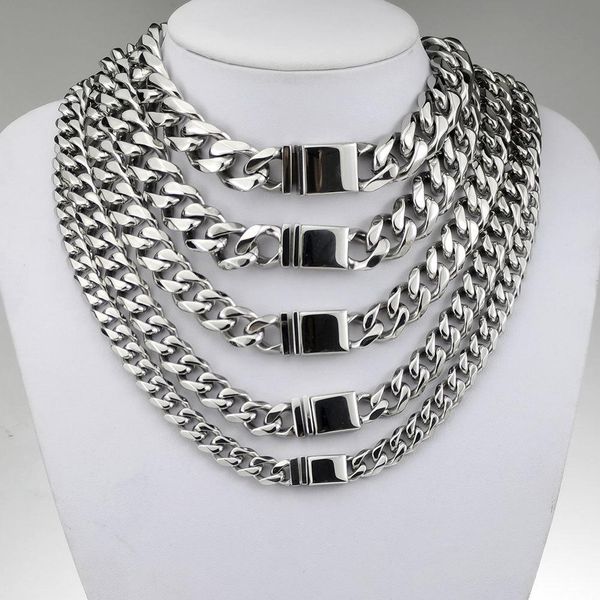 

necklaces nice mens womens cuban link necklace hip hop stainless steel chain curb cuban9 11 13mm band width;18inch30inch, Silver