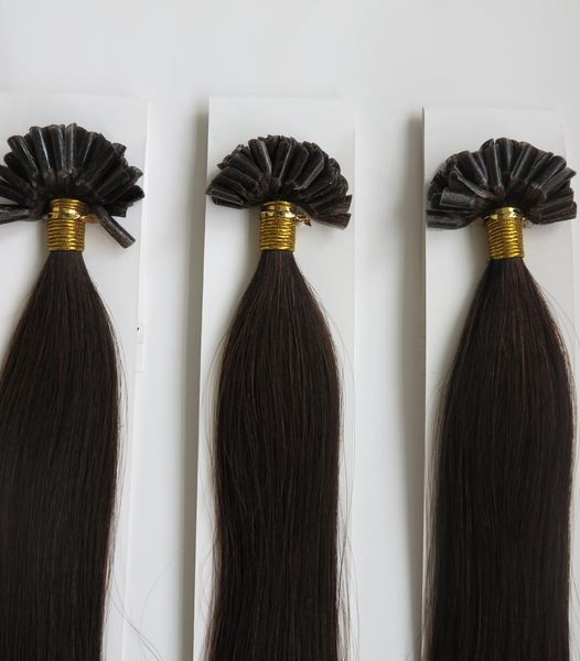 

straight keratine nail tip hair extensions u tip human dark brown natural hair extensions keratin hair extensions3136511, Black