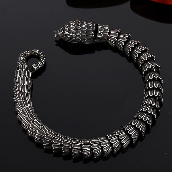 

bangle retro 316l stainless steel snake scale bracelet for men cast metal mannen armband cool male jewelry birthday gifts for boyfriend, Black