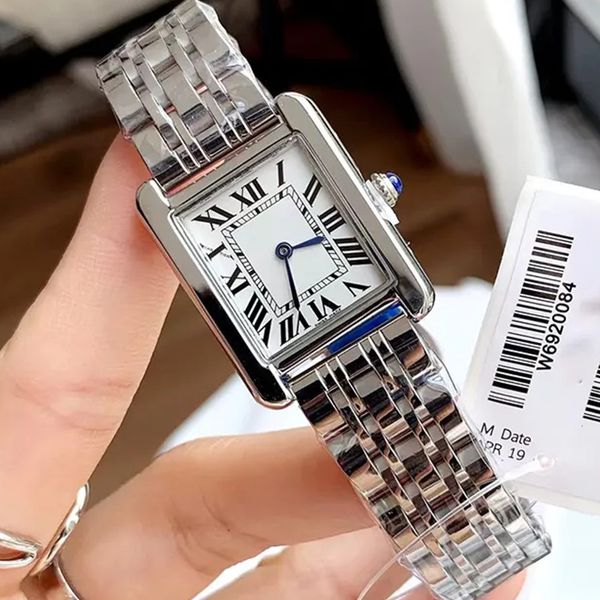 

2023 women's watch quartz movement silver gold dress fashion femmes regardez square water tank stainless steel buckle original simulati, Slivery;golden