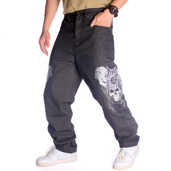 

hip hop hip hop hip hop jeans trendy men's embroidery skull straight loose casual skateboard pants large, Blue