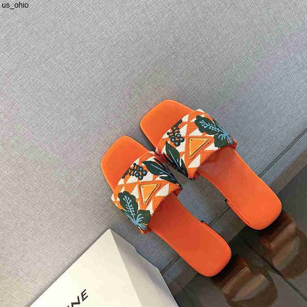 

slippers triangolo ibiscus luxe flat slide slippers slip on fabric sandals embroidered open toe shoes luxury designer for women holiday flat, Black