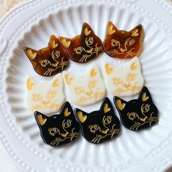 

crystal wholesale 50pcs/lot color pattern print cartoon cats heads shape acrylic beads diy jewelry earring/garment pendant accessory