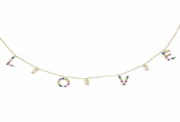 

2019 valentines gift necklace for girlfriend love letter cz charm with rainbow cz gold plated statement necklaces2067655, Silver