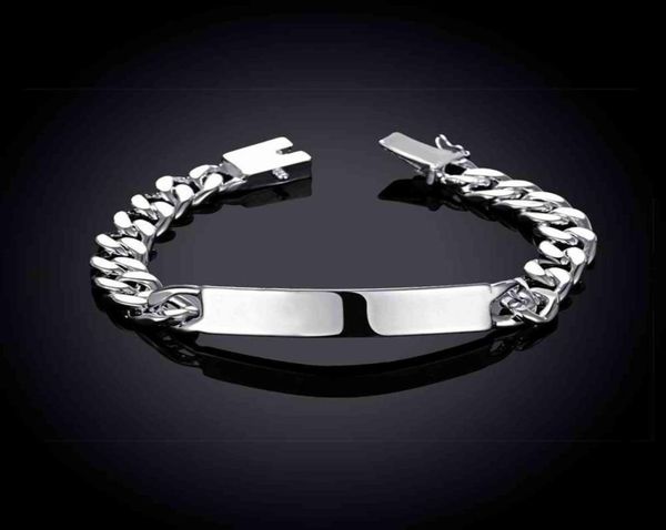 

italy design classic mens 100 925 sterling silver curb cuban link chain bracelets women wrist jewelry lettering gifts jl4727930, Black
