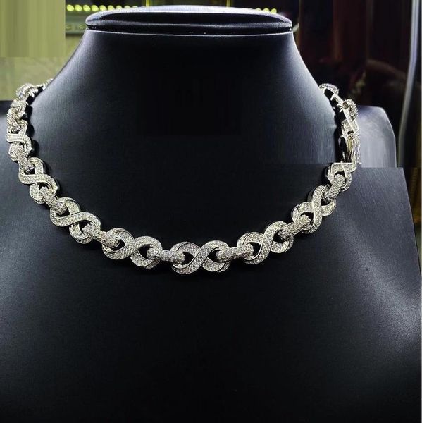 

necklaces fashion heavy prong infinity shaped cuban chain necklace ice out bling round 5a cz cubic zirconia link hip hop men women jewelry, Silver