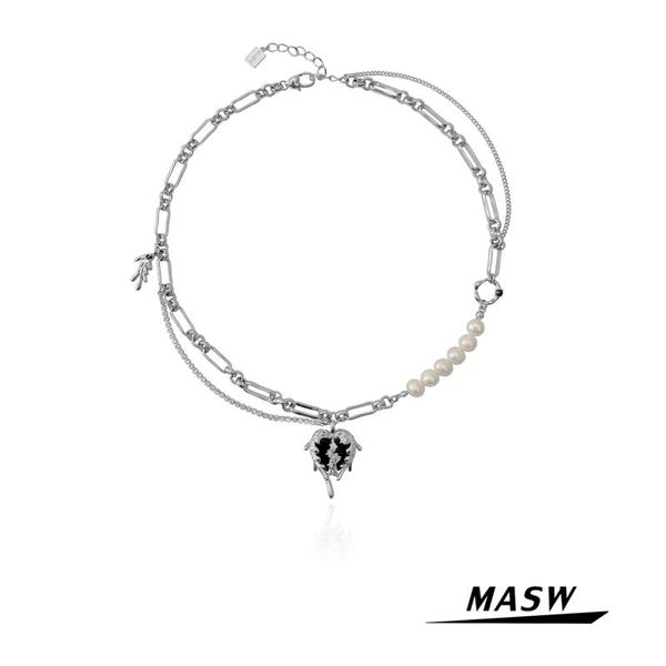 

necklaces masw original design personality heart pendant necklace 2022 new trend chain with natural pearl necklace for women jewelry, Silver