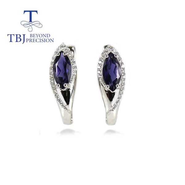 

knot tbj natural iolite mq 5*10mm gemstone earrings simple design for daily wear 925 sterling silver women fine jewelry