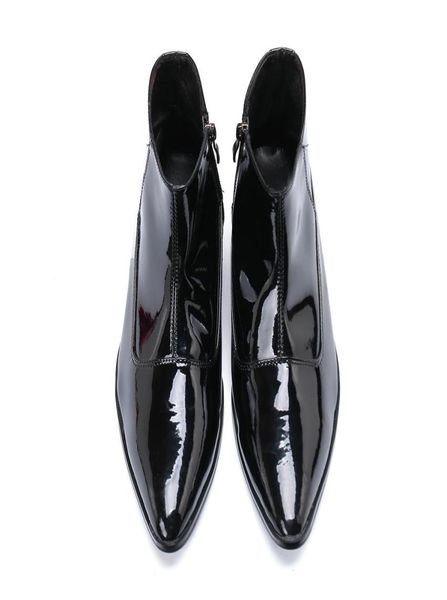 

british patent leather shoes men ankle male paty prom shoes pointed toe men party dress boots plus size motorcycle short boots4183732, Black