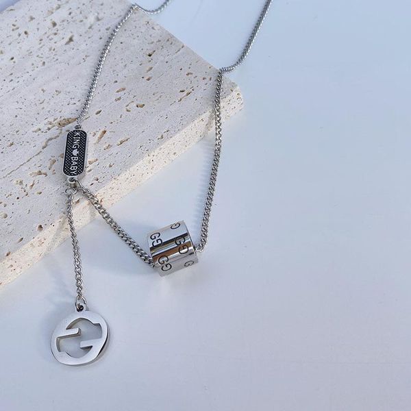 

necklaces simple fashion long brand letter short tube necklace female niche design personality net red hip hop ins cross chain, Silver