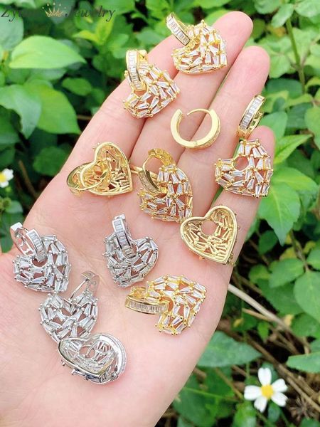 

huggie 4 pairs fashion earrings 2021 heart crystal earrings for women girl charm pendientes cubic zirconia drop brincos 2021 jewelry, Golden;silver