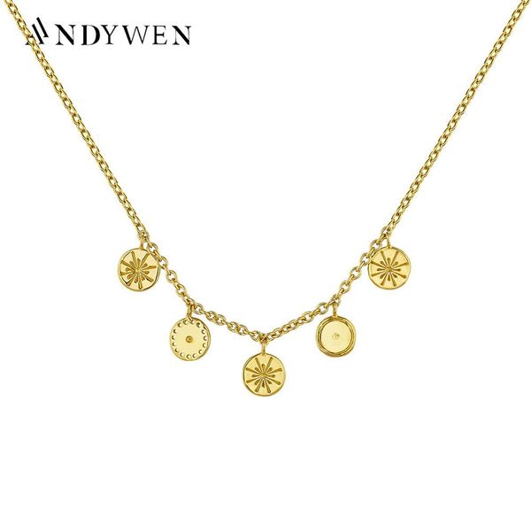 

necklaces andywen 925 sterling silver coins charm long choker chain necklace 2021 women luxury wedding jewelry rock punk round jewels