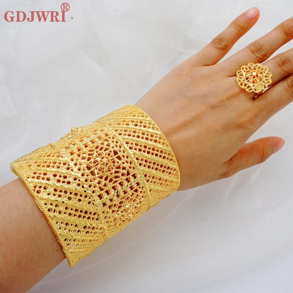 

bangle 2022 new dubai wide bangle with ring for women african luxury jewelry nigerian indian middle east bridal wedding banquet gifts, Black