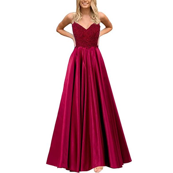 

ball dress long a-line formal prom dress with pocket embroidery party dress 2023, Black