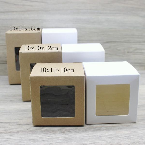 

boxes wholesale 50pcs 10x10x10/12/15cm gifts package box kraft box with window white paper gifts box party suppiles package, Black;white