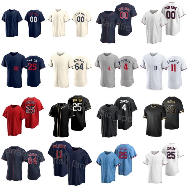 

team baseball 11 jorge polanco jersey 64 jose miranda 25 byron buxton 9 trevor larnach 4 carlos correa 2 michael a. taylor 39 donovan solano, Blue;black
