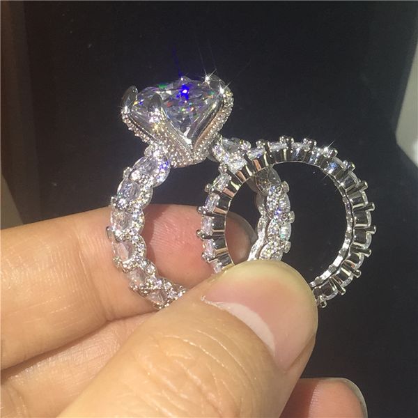 

vintage lovers 925 sterling silver ring sets oval 8ct lab diamond cz engagement wedding band rings for women men party jewelry, Slivery;golden