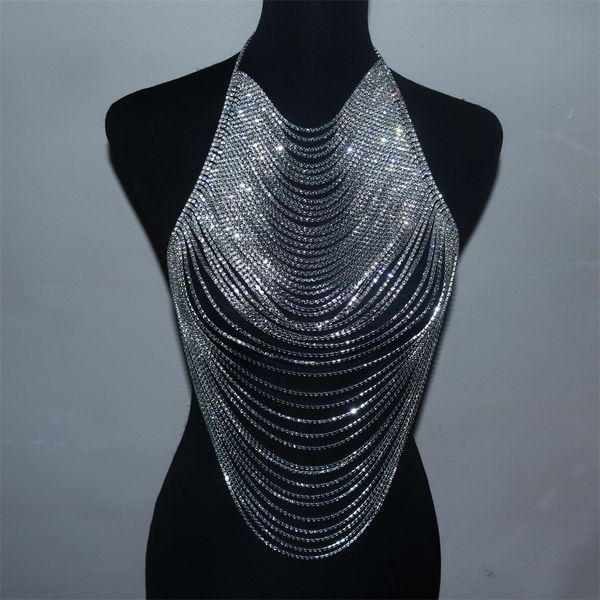 

erotic shiny bikini bra chain rhinestone underwear body chain rhinestone stage nightclub performance clothes 1179, Silver