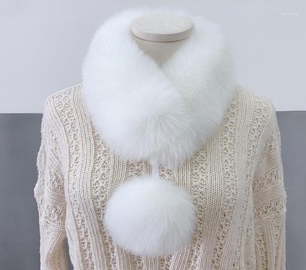 

scarves winter pompom ball faux fur scarf for women thick warm soft collar female solid neck warmer birthday gifts6818878, Blue;gray