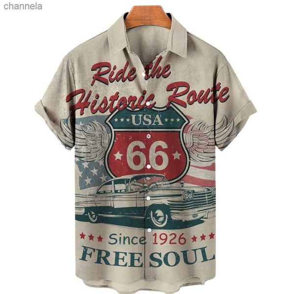 

men's t-shirts 2022 men's shirts hawaiian shirts men route 66 3d printed summer loose breathable shirts for men retro short sleeve, White;black