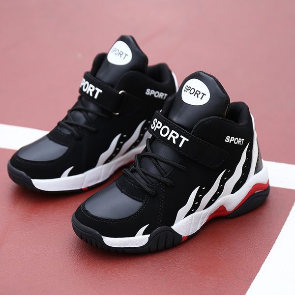 

sneakers warm winter kids shoes sport boys casual shoes high tennis children's sneakers plush leather running sneakers for girls 230520, Black;red