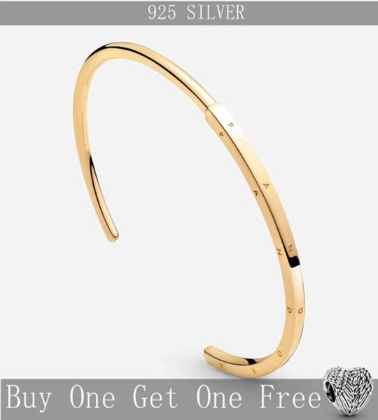 

new 925 sterling silver gold color classic id simple bangle fit original female bracelet charms fashion fine jewelry for women5793285, Black