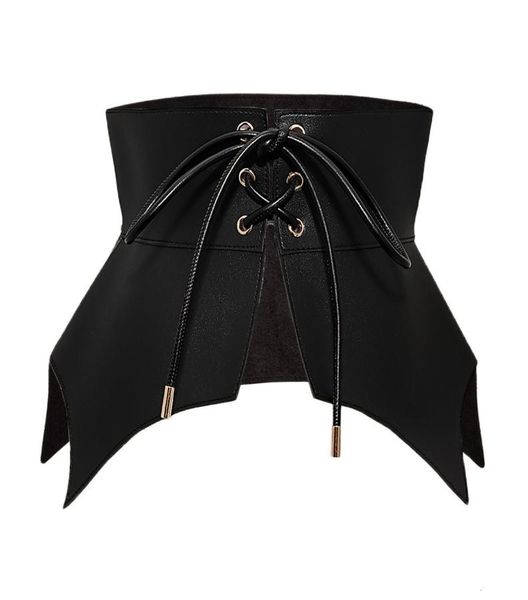 

belts black irregular leather long wide belt punk style women fashion autumn winter lace up pu waistband corset 2211288629165, Black;brown
